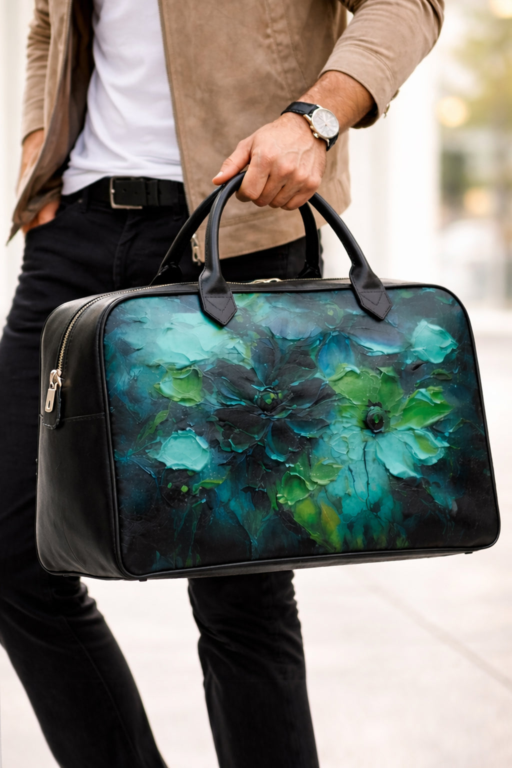 Leder Reisetasche & Handtasche – Emerald Noir | Art Edition