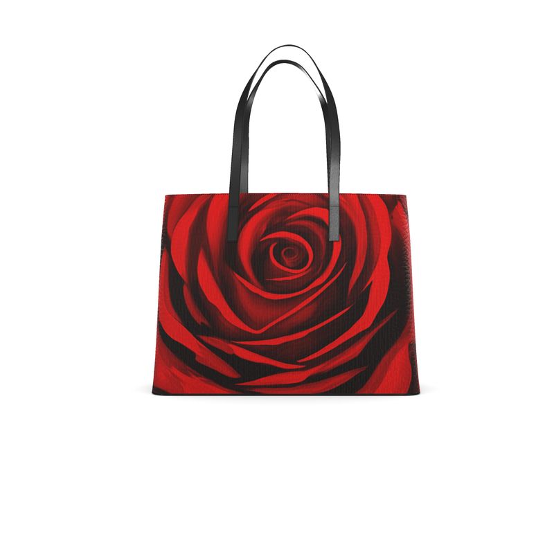 Nappa-Leder Handtasche mit rotem Rosenmotiv – Noir Rose Art Edition