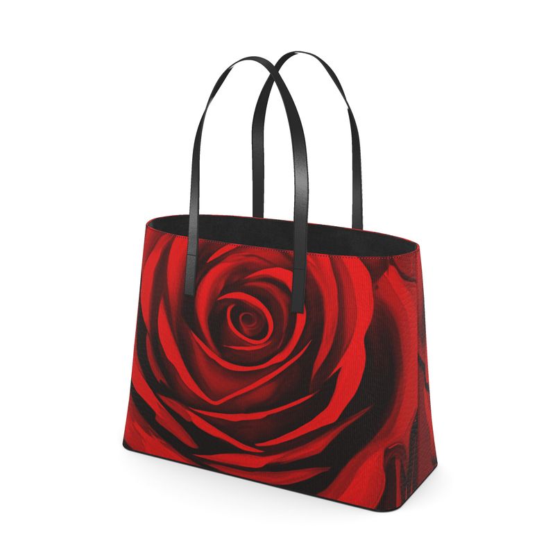 Nappa-Leder Handtasche mit rotem Rosenmotiv – Noir Rose Art Edition