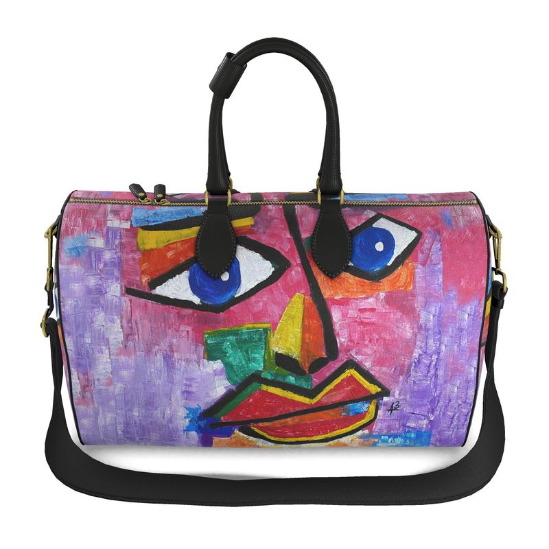 Leder Handtasche - Blue Look - in Abstrakte Gemälde Optik