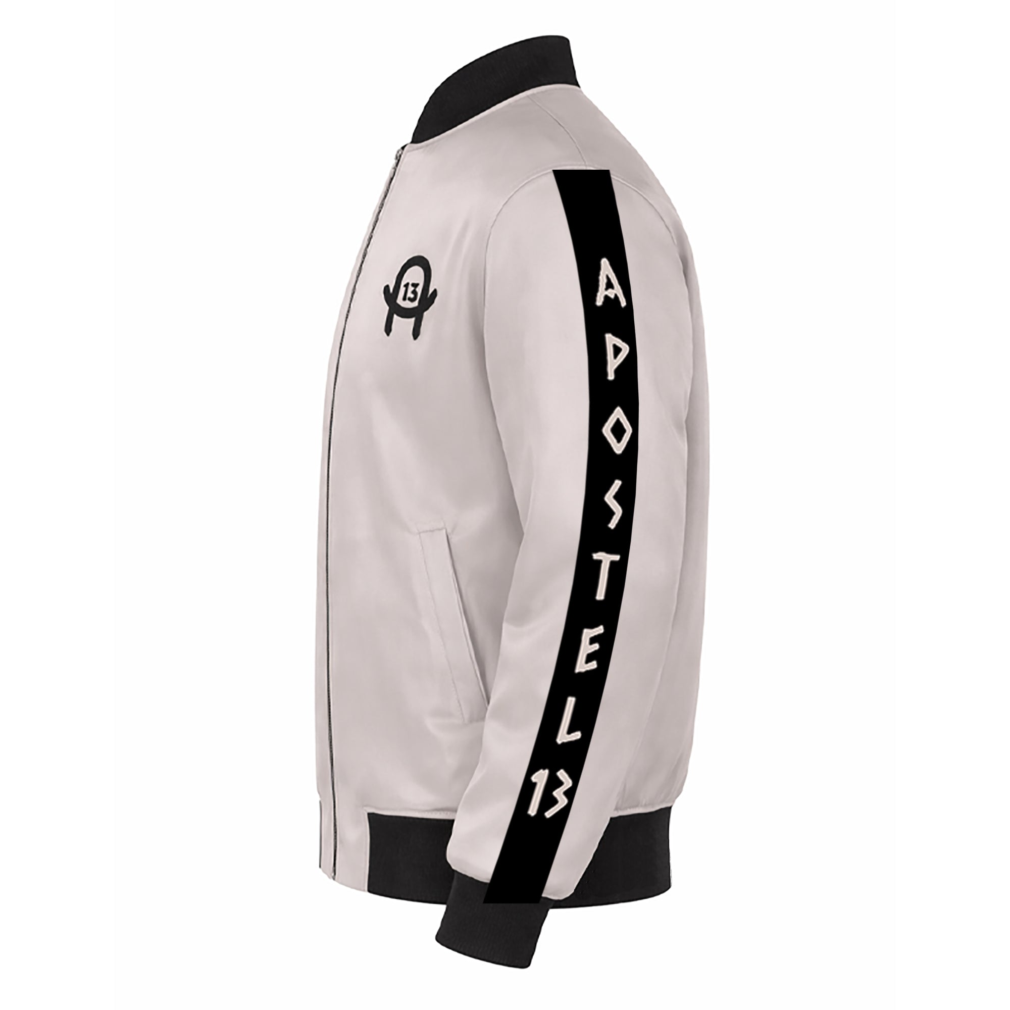 Oversized Satin Bomberjacke Sand Beige – A13 Schwarz Quadrat