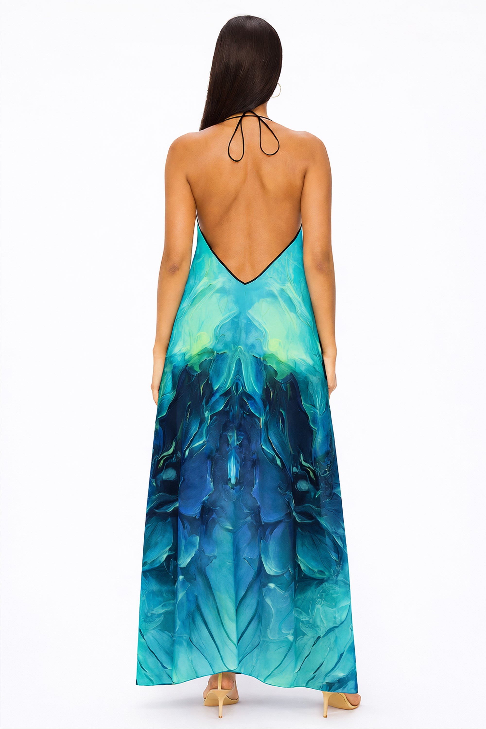 Art Designer Kleid – Rückenfrei & Neckholder | Green Bloom 