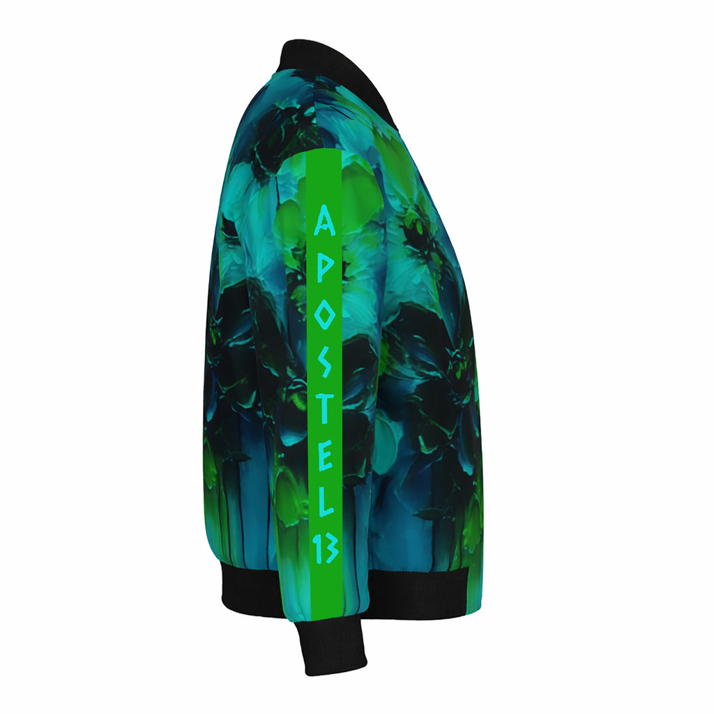 Unisex Bomberjacke im Kunstgemälde-Look – Emerald Noir