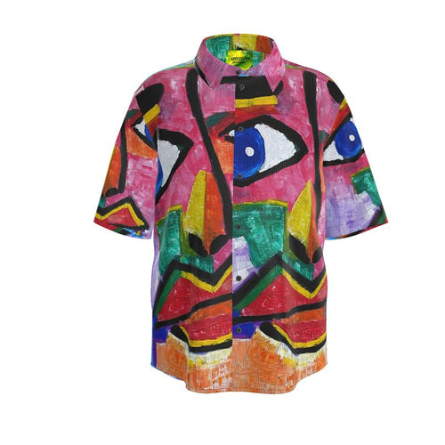 Designer Kunstgemälde-Hemd aus 100 % Seide – Satin Look Blue