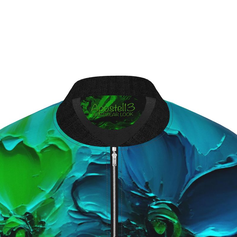 Unisex Bomberjacke im Kunstgemälde-Look – Emerald Noir