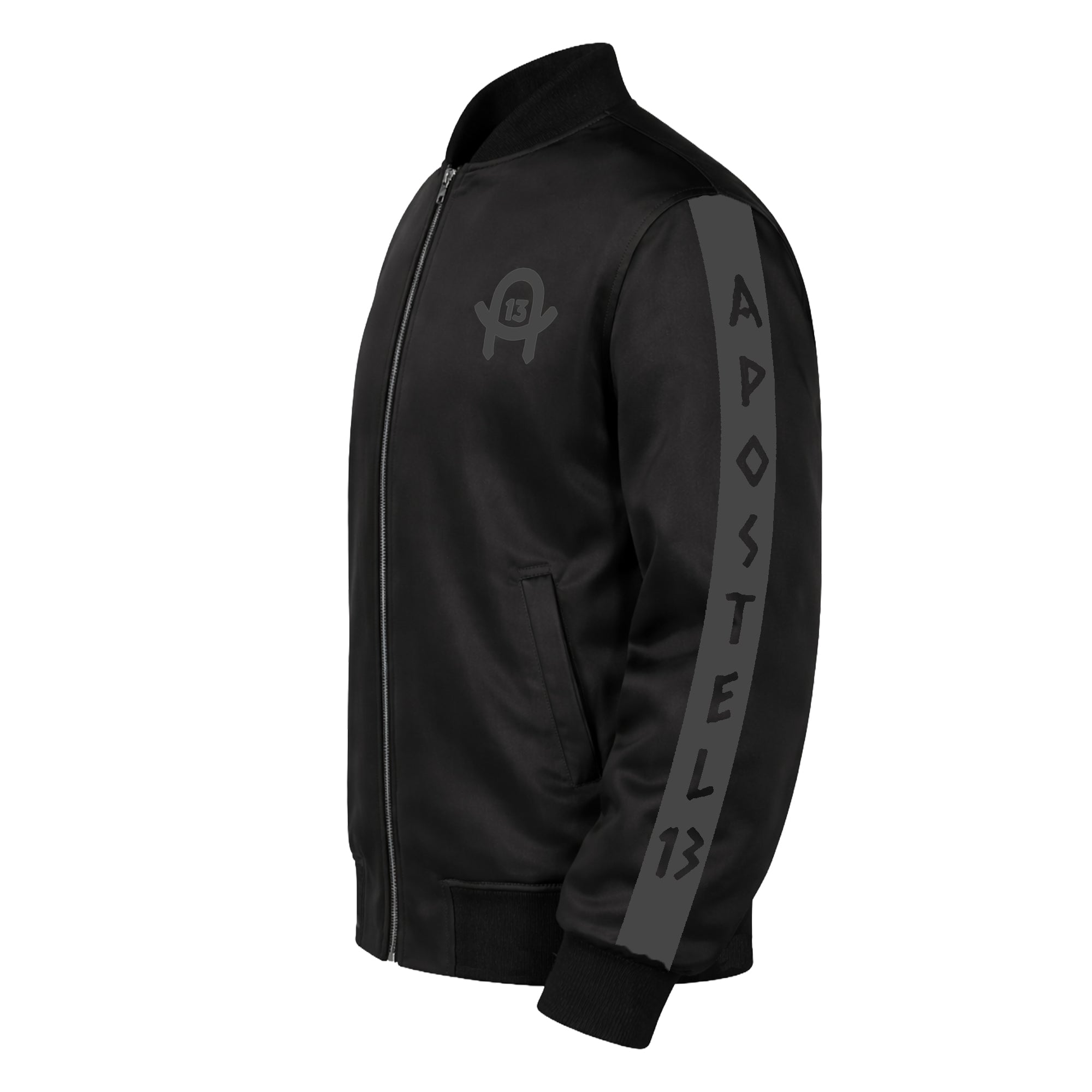 Unisex Satin Bomberjacke Schwarz – A13 Grau