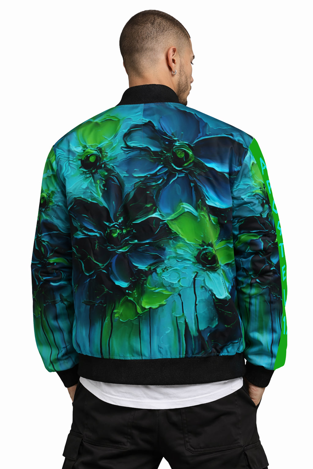 Unisex Bomberjacke im Kunstgemälde-Look – Emerald Noir