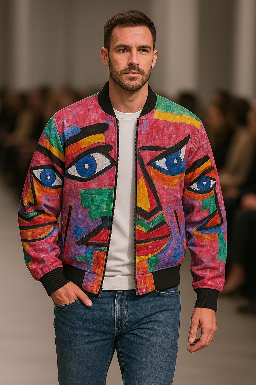 Unisex Bomberjacke im Kunstgemälde-Look – Blue Look