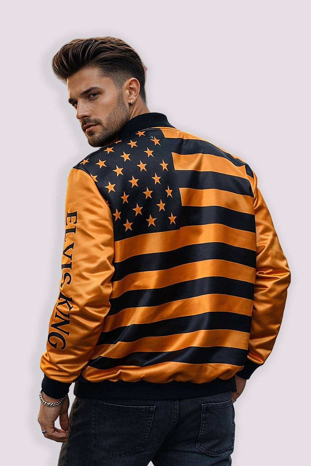 Herren-Bomberjacke Elvis Lives – King of Rock ’n’ Roll | USA-Flagge