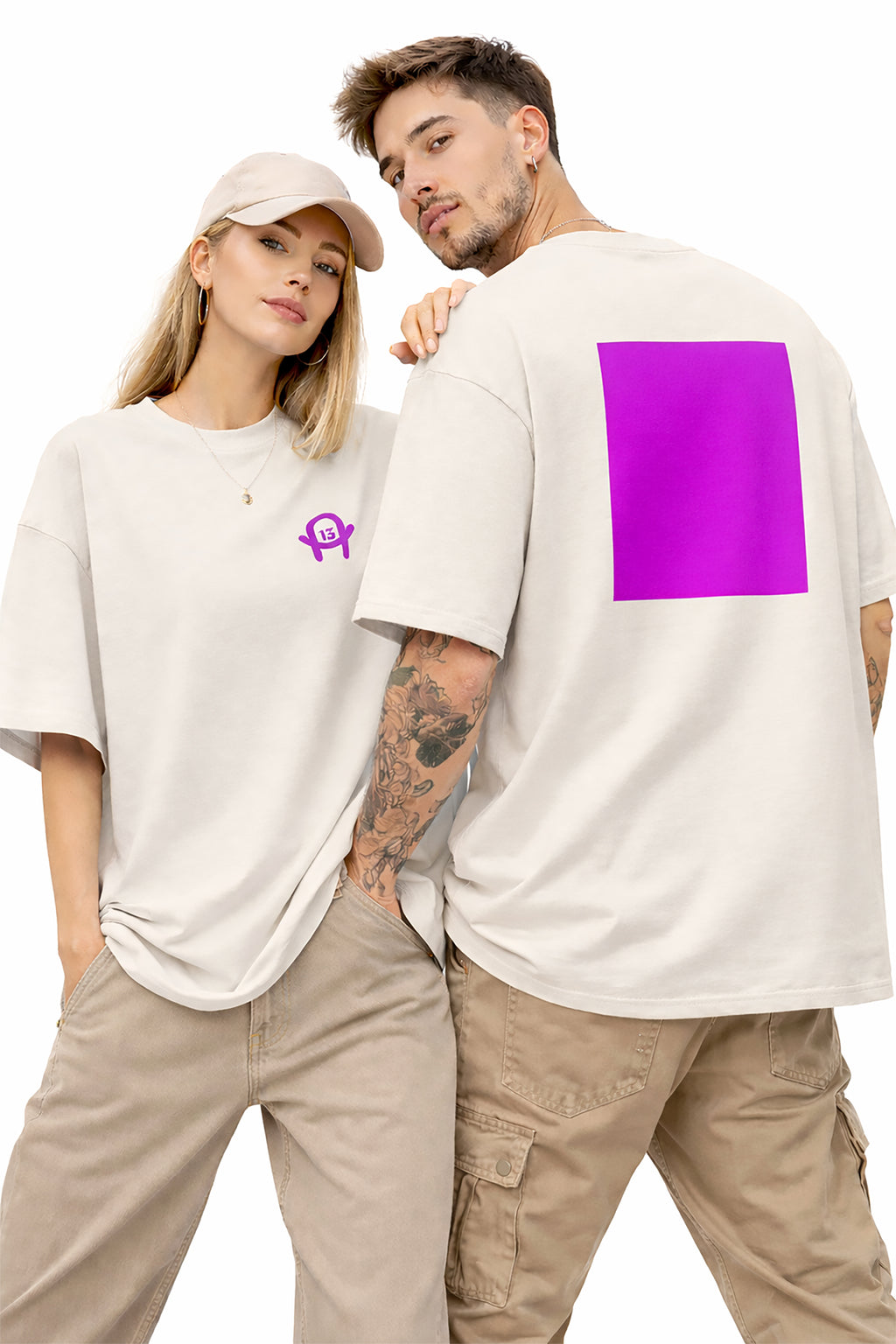 Oversized Bone T-Shirt A13 – Washed Look · Lila Quadrat