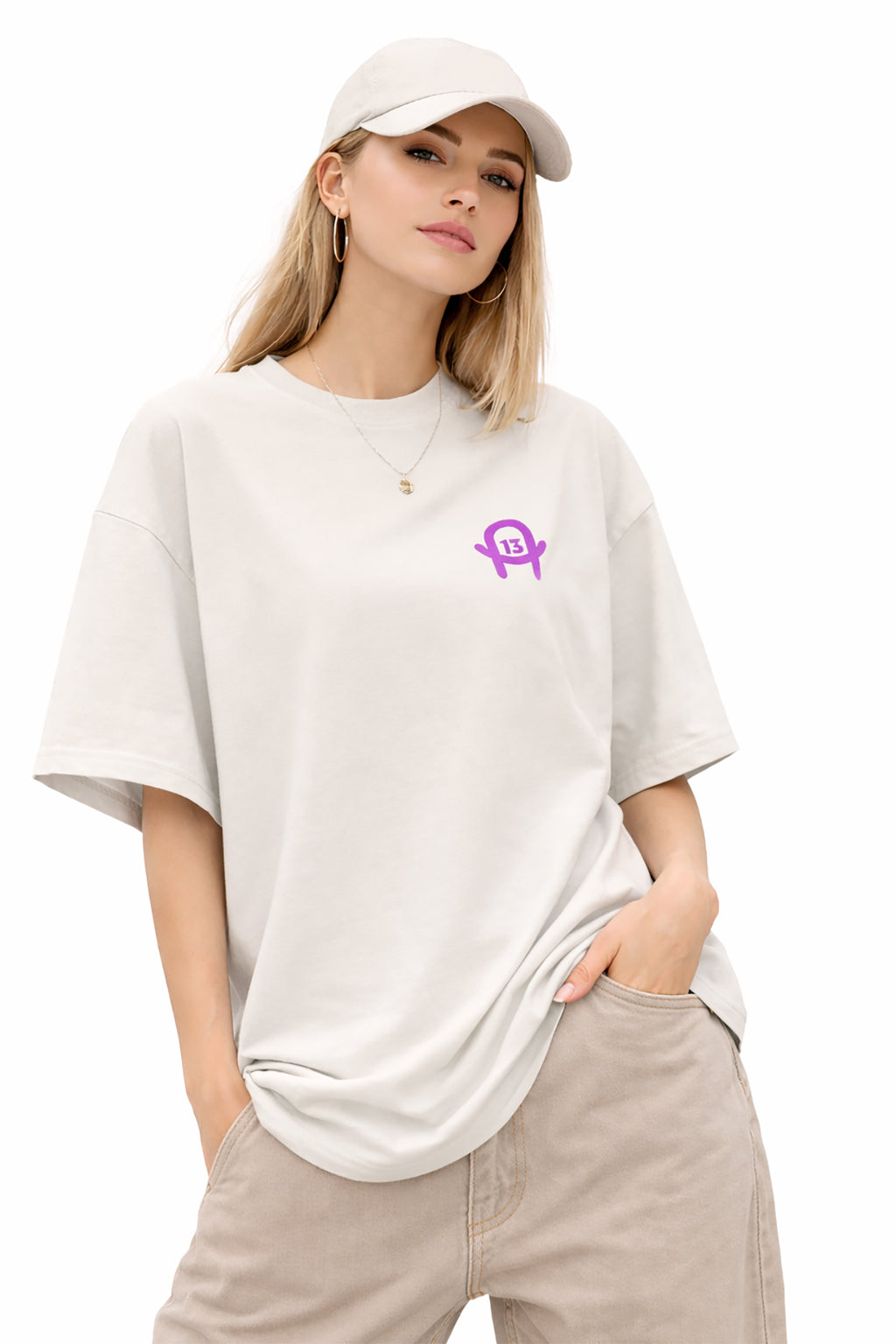 Oversized Bone T-Shirt A13 – Washed Look · Lila Quadrat