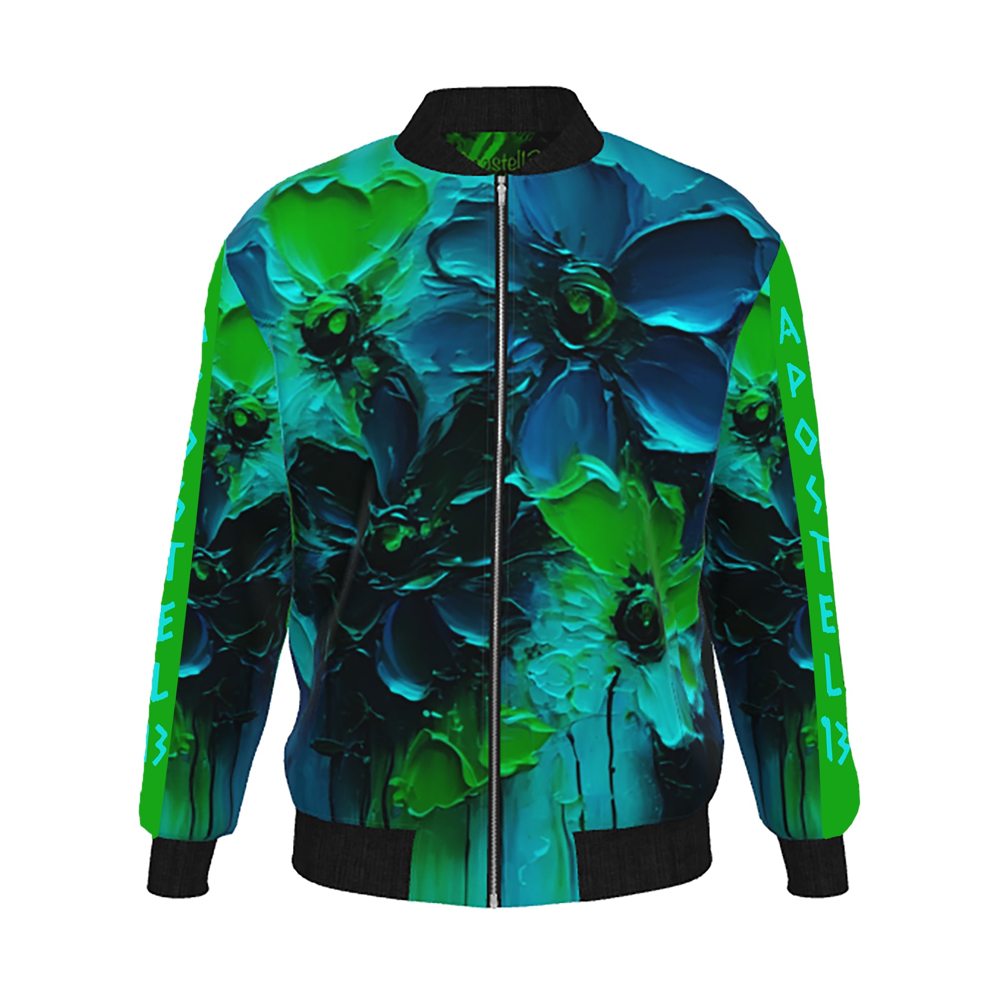 Unisex Bomberjacke im Kunstgemälde-Look – Emerald Noir