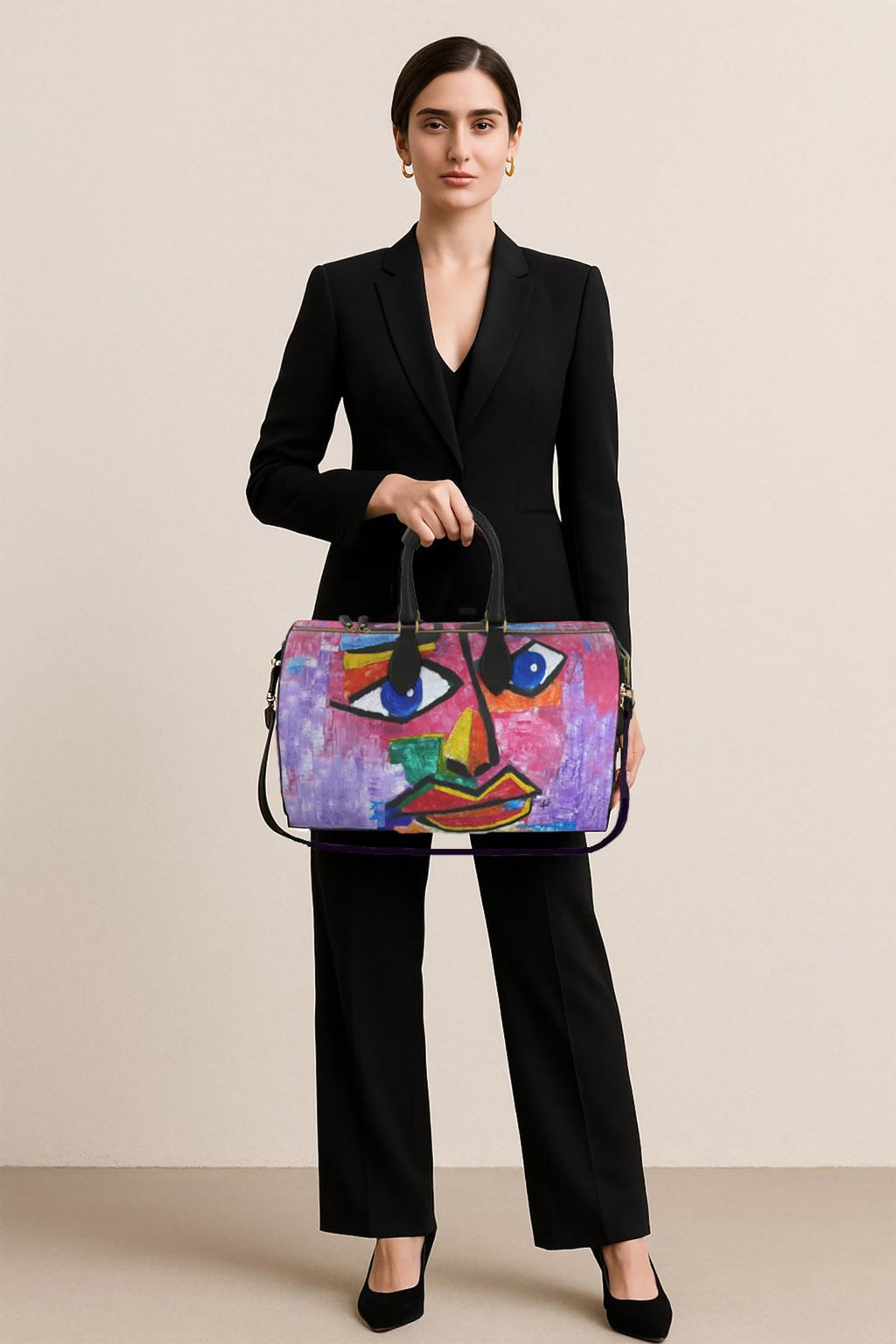 Leder Handtasche - Blue Look - in Abstrakte Gemälde Optik