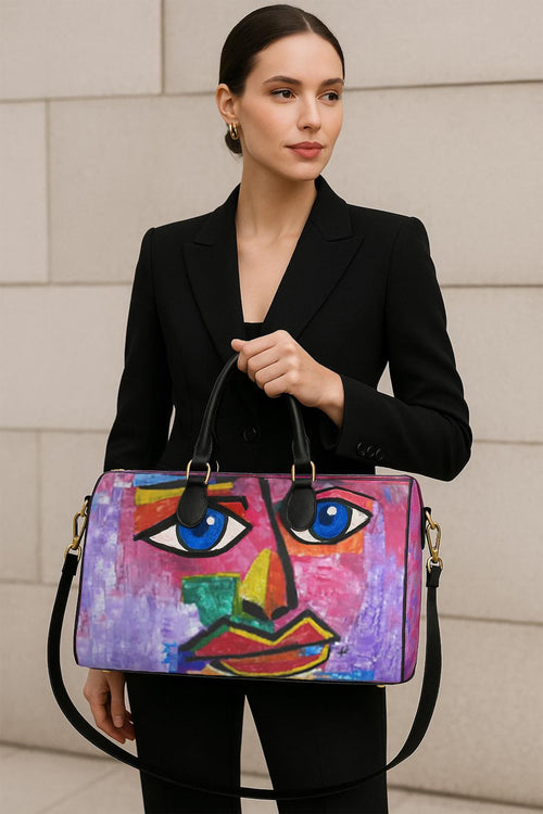 Leder Handtasche - Blue Look - in Abstrakte Gemälde Optik