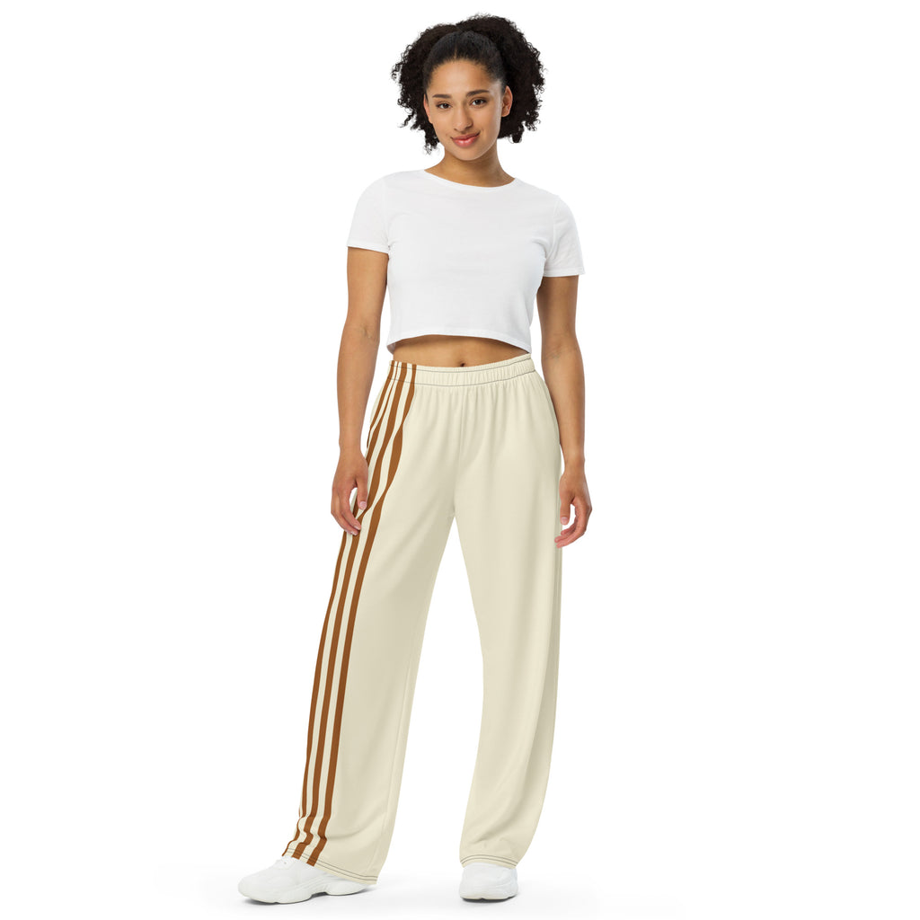 Oversized Jogginghose mit weitem Bein – Bone mit braunen Seitenstreifen