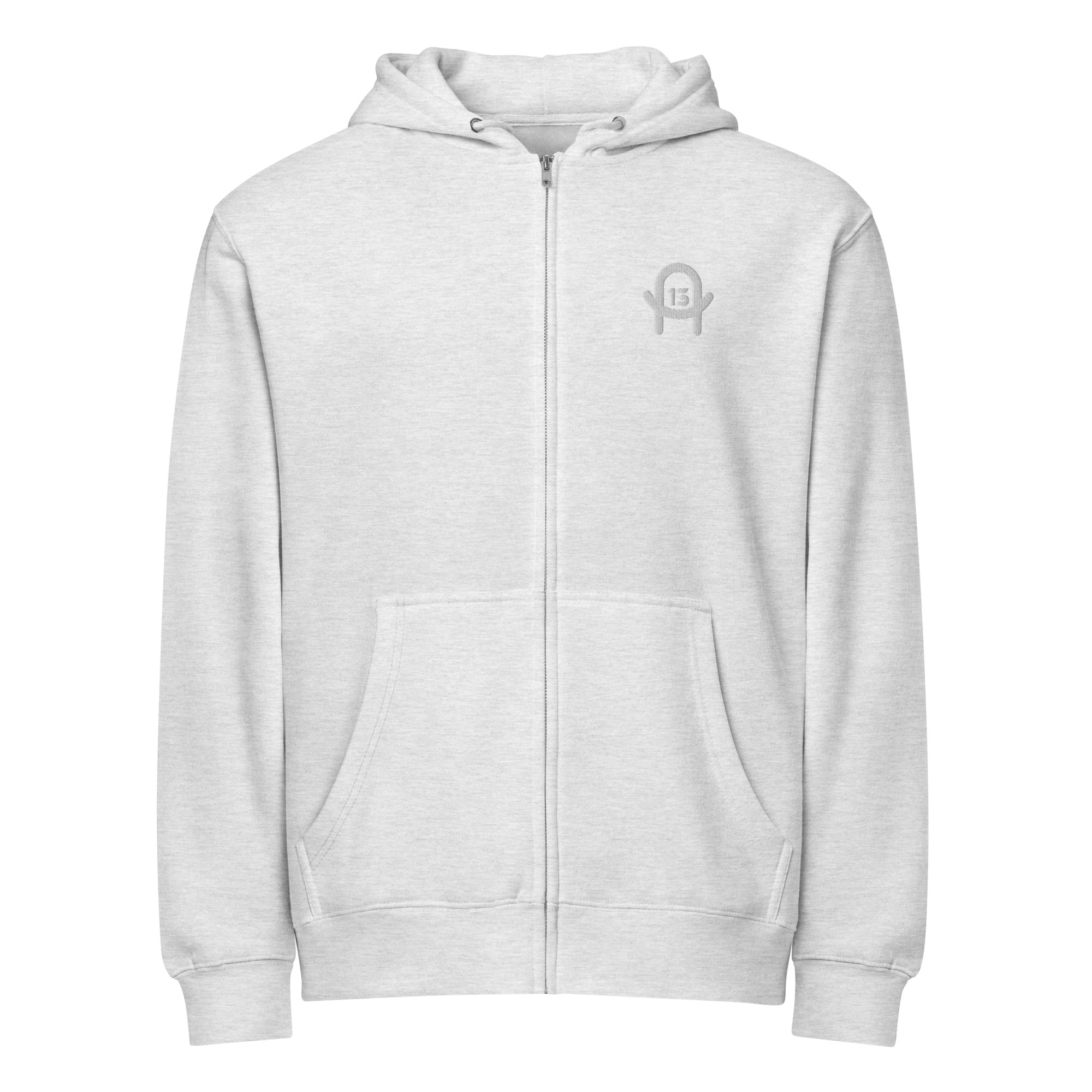 Oversized Zipper Hoodie A13 in Grau mit Stickerei