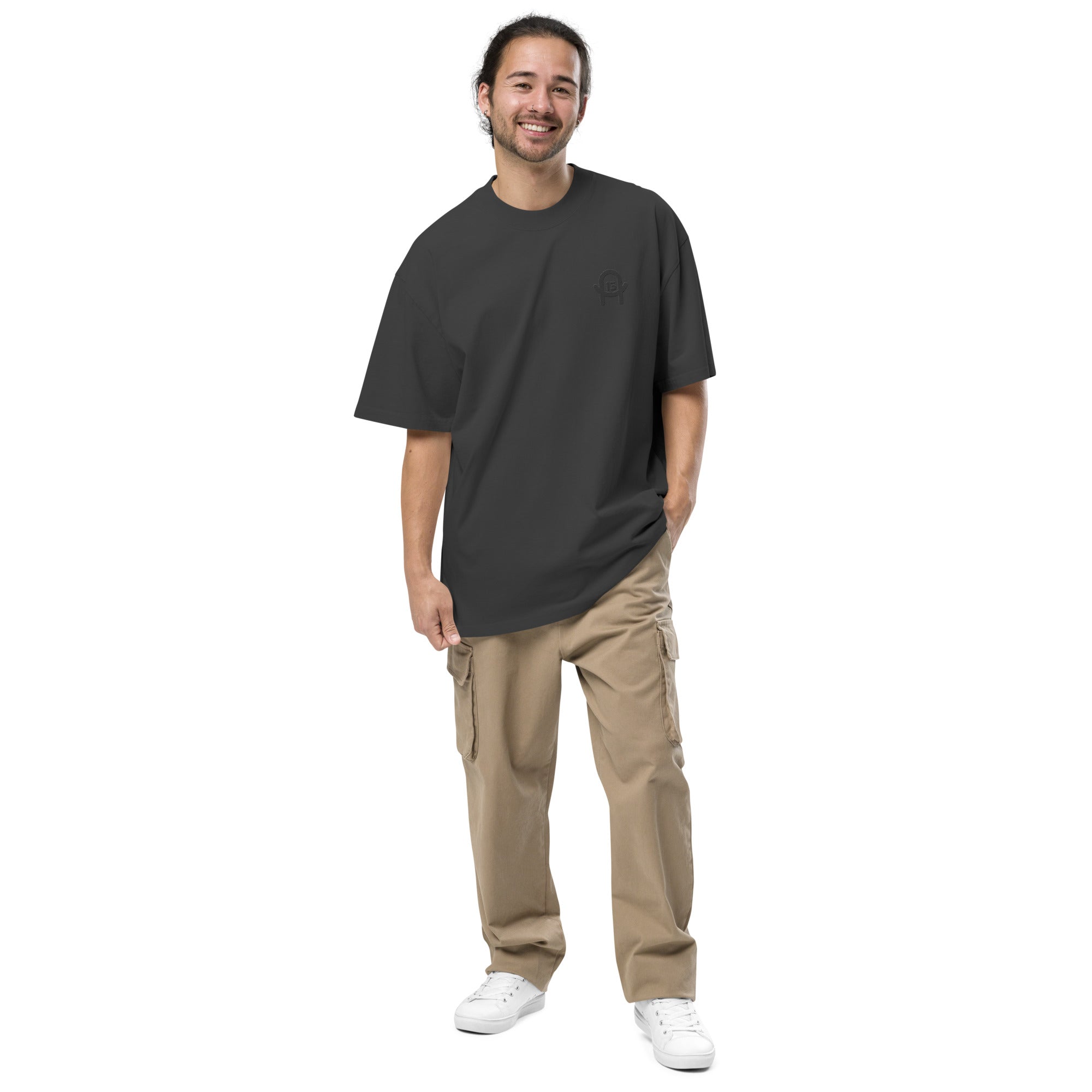 Oversized Khaki T-Shirt aus schwerer Baumwolle mit gesticktem A13 Logo im Vintage Streetwear Style
