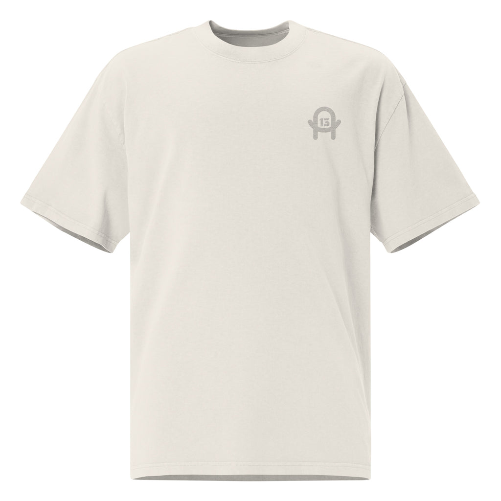 Oversized Khaki T-Shirt aus schwerer Baumwolle mit gesticktem A13 Logo im Vintage Streetwear Style