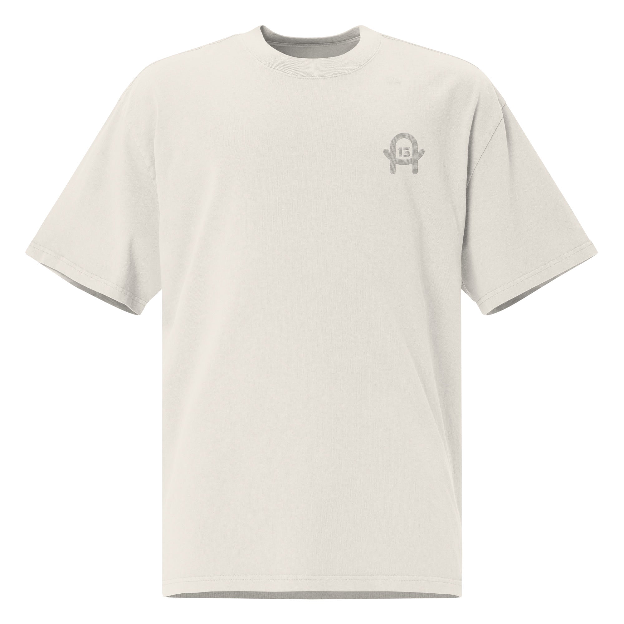 Oversized Khaki T-Shirt aus schwerer Baumwolle mit gesticktem A13 Logo im Vintage Streetwear Style